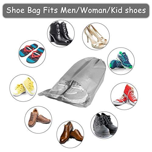 Acehome 10 Pack Large Travel Shoe Bag, Portable Drawstring Shoes Storage Bags Non-Woven Dust Proof Pouch Space Saving Organizer with Transparent Slot for Men Women Daily and Travel Use (Grey) — view 4
