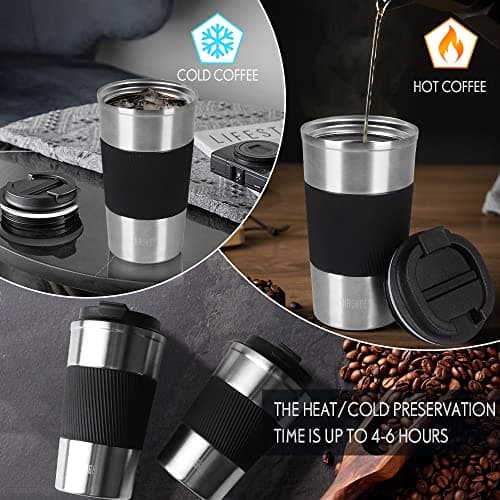HASAGEI Travel Mug, Insulated Coffee Cup with Leakproof Lid - Vacuum Insulation Stainless Steel for Hot and Cold Water Coffee and Tea 510ml/380ml (Brushed Nickerl, 380ml) — view 3