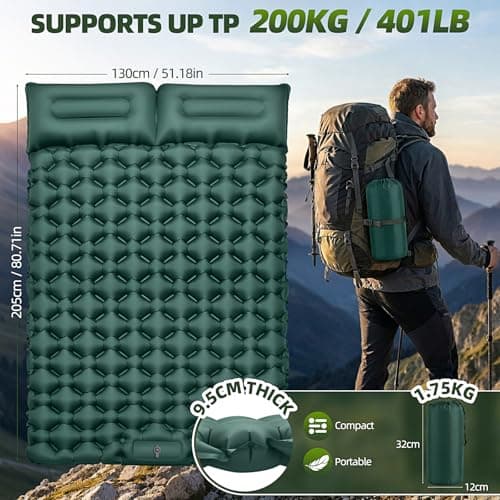 Sleeping Pad Camping Mat Double 9.5CM Thickness, 204x130CM Ultralight — view 4