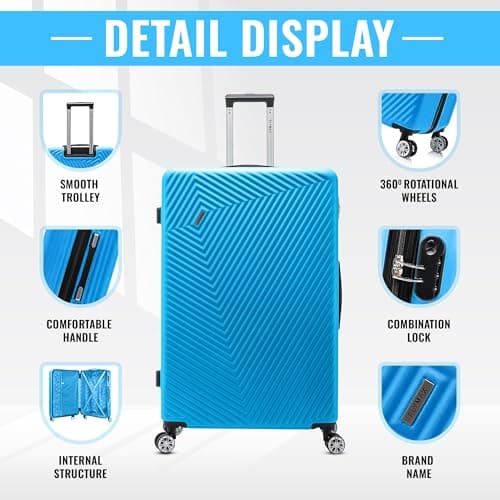 55x35x20 Cabin Suitcase Carry on Hard Shell Hand Luggage Cabin Bag Case Approved for Ryanair EasyJet 2 + Many More Small Fits 8kg-10kg 35 Litre Capacity 3 Digit Lock + Telescopic Handle Cabin Luggage — view 5