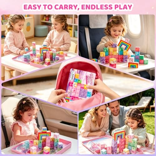 DQMOON Unicorn Gifts for Girls, 52PCS Magnetic Building Blocks for Girls Toys Age 3-9, Magnet Tiles Set Montessori STEM Construction Learning Toys, Kids Travel Toys Birthday Gifts Stocking Fillers — view 4