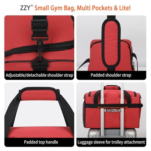 ZZY 20L Small Gym Bag Carry On Holdall, Red — view 5
