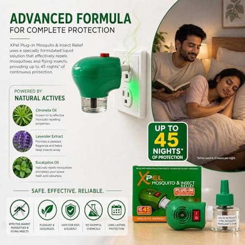 Plug-in Mosquito Repellent & Insect Killer for Home & Travel | Odourless Tropical Formula | Up to 45 Nights per Refill | 4 Pack (2 Devices + 2 Refills) — view 6