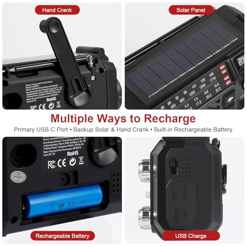 Emergency Radio with Solar, Hand Crank & USB-C Charging 2600mAh Battery — view 4