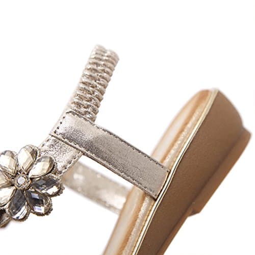 iCKER Women's Flat Sandals Ladies Thong Flat Sandals Bohemian Beaded Strap Sandals Diamante Rhinestone Leather Sandals, 4UK(label size 38), Gold — view 5