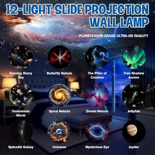 SKJJM 2-in-1 Galaxy Projector Night Light, Star Projector Night Light with 12 Sliding Projection Films, 360° Adjustable Starry Sky Lamp, USB Starry LED Lights for Bedroom Ceiling Car &Home Decoration — view 6