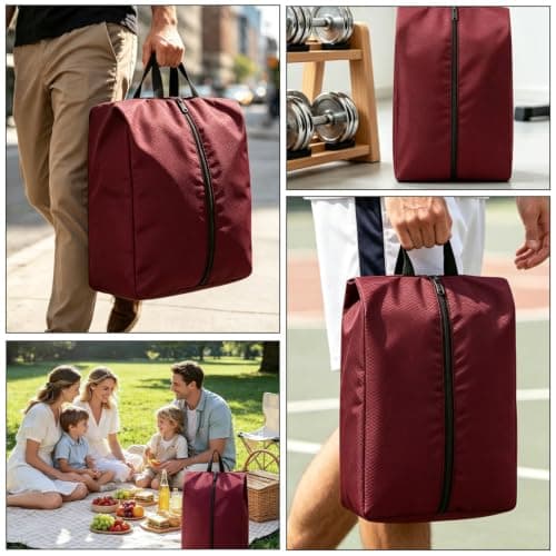 Waterproof Oxford Shoe Storage Bags, Dustproof Zippered Organiser Pouch for Trainers | Wine Red Gym & Travel Accessories — view 5