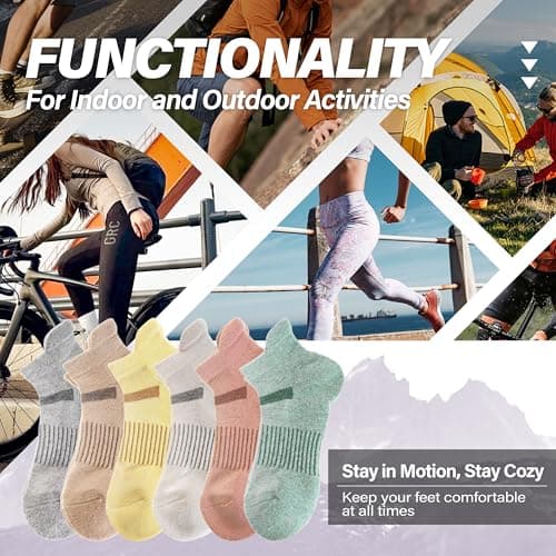 MOSEY KOSY 6 Pairs Merino Wool Women Men Unisex Ankle Running Walking Hiking Work Thermal Winter Warm Socks Compression Support Breathable Thick Cushion Socks(Mixed Light Color,3-7) — view 6