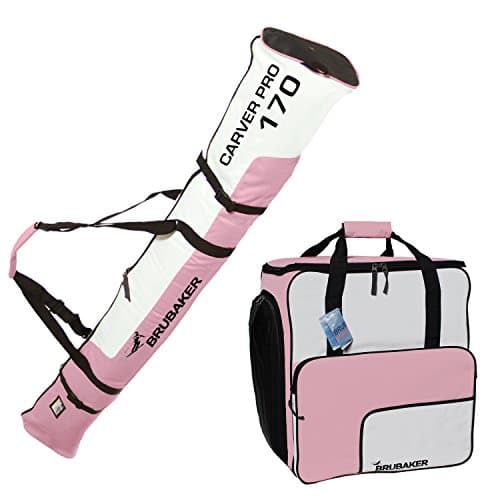 Brubaker Combo Ski Bag and Ski Boot Bag for 1 Pair of Skis up to 170 cm + Sticks + Shoes + Helmet Pink/White