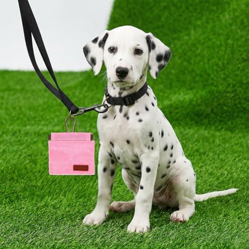 2 Pcs Dog Treat Pouch Hand Free Pet Training Pouch Canvas Training Bag with Carabiner Portable Pet Dog Walking BagSelf-Closing Pets Feed Snack Reward Behavior Aids for Puppy Travel Outdoor Pink Black — view 3