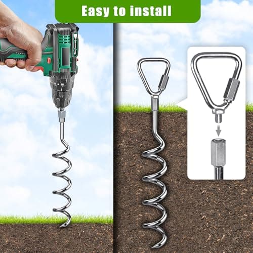 Insaga Ground Anchor, 4pcs Heavy Duty Corkscrew Tent Peg Trampoline Earth Stake Strong Storm Spiral Screw Spike for Garden Swing/Camping/Canopy/Shed/Dog/Carport with Carabiner Lockset — view 5