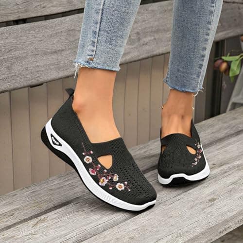 Orthopaedic Shoes Women's Barefoot Shoes Women's Wide H Lightweight Walking Shoes Mesh Breathable Summer Shoes Slip On Trainers Sports Shoes Outdoor Comfortable Trainers, black, 8.5 UK — view 4