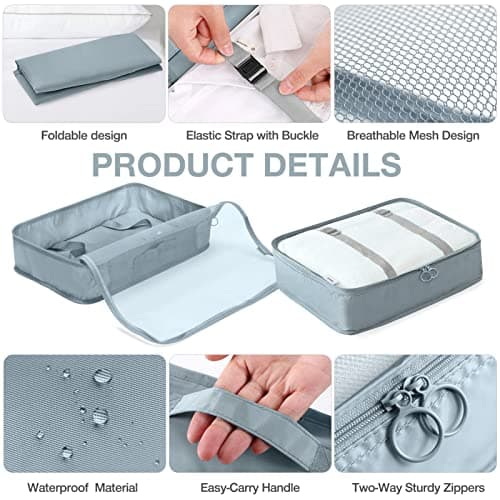 7 Pack Luggage Packing Organizers Packing Cubes Waterproof Suitcase Organizer Bags Travel Packing Organizers (7pcs-Gray) — view 5