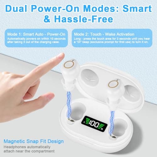Aolso Mini Digital Sound Aid Voice Enhancer, Rechargeable Sound Headphones for Seniors, Noise Cancelling, Digital in-Ear Audio Headphones Device with Charging Case-White — view 3