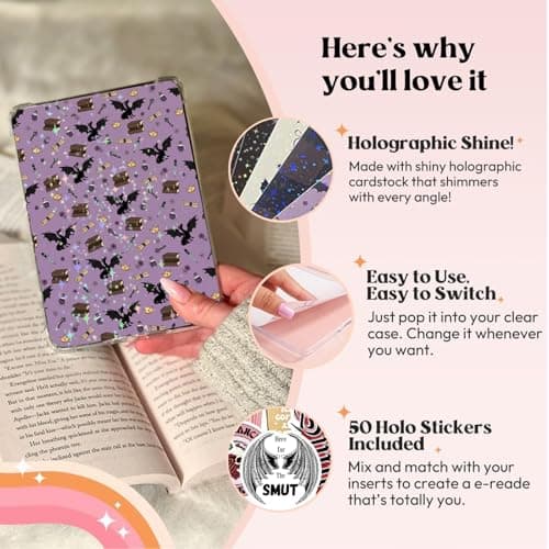 VelvetGlow 12PCS Inserts Cardstock for E-Reader, 50PCS Stickers for Clear Case Insert, 6.9"x4.8" Fantasy Theme Inserts Compatible with Paper White 11th-12th Gen, E-Reader Gift for Booklover Reader — view 3