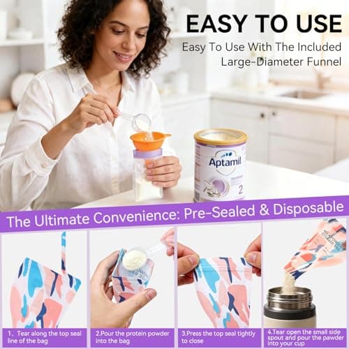 Protein Powder Travel Container Set, Reusable Protein Powder Container To Go,14Pcs Single Dose Bags & 3Pcs Large Zip with 30 Disposable Bags, Portable Supplement Storage Containers with Funnel — view 2