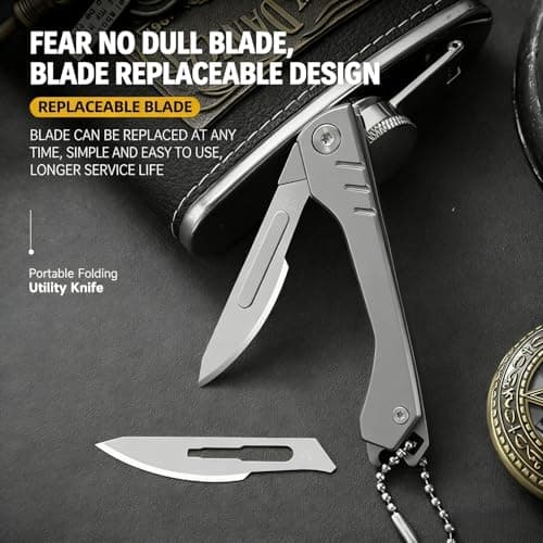 Multi Folding Pocket Box Opener Craft Tool, Multitool EDC Pocket Tool with 10 Replaceable, EDC Gadgets for Craft DIY Outdoor Camping Hiking Unpacking, Lightweight Portable Daily Use and Gift, Silver — view 2