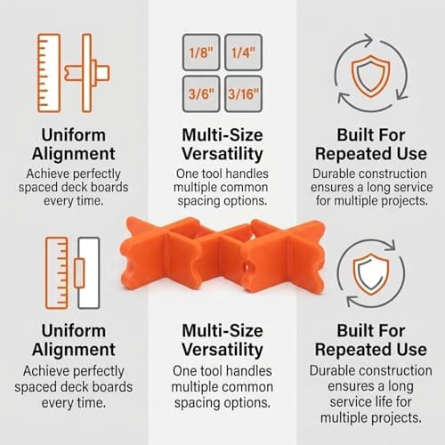 8 Pack Decking Spacers – Multi-Size Orange Deck Board Spacers Tool for Consistent Alignment – Four Gap Sizes 1/16" 1/8" 3/16" 1/4" – Spacers for Composite and Hardwood Patio Decking — view 5