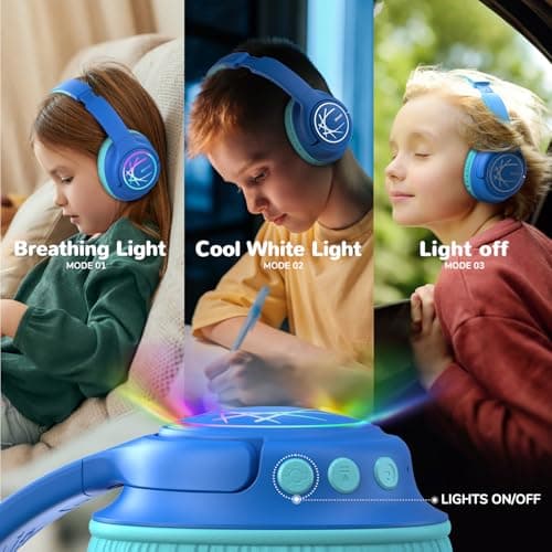 iClever BTH18 Kids Headphones Wireless with LED Lights 43H Playtime Travel — view 3