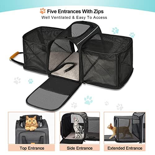 Morpilot Cat Carrier Expandable - Airline Approved, Top Opening Portable Dog Bag with Breathable Mesh/Removable Mat, Adjustable Shoulder Strap & Bowl, M, Grey (Max 7kg) — view 5