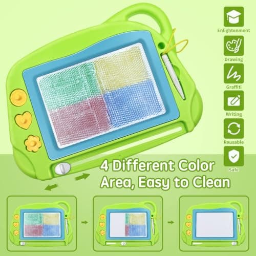 AiTuiTui Travel Size Magnetic Drawing Doodle Board for Toddlers, Colorful Writing Tablet-Mini Erasable Etch Sketching Pad with 3 Stamps and 1 Pen Educational Toys for Kids 3 4 5- Green — view 3