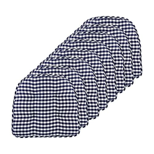 Klear Vu Omega Non-Slip Chair Cushions, Assembled in USA, U-Shaped Skid-Proof Seat Pads for Dining Room, Kitchen, Office, 15"x16", 8 Pack, Gingham Navy 8 Count