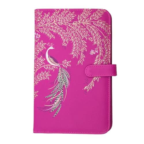 Sara Miller Anniversary Travel Wallet, Pink Peacock Design with Gold Embroidery, Card Slots and Zip Pocket