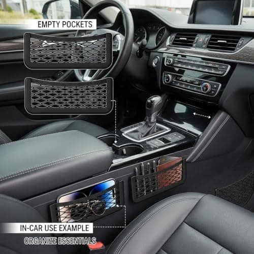 2 Pack Black Mesh Car Storage Organizer - Elastic Net Bag with Smartphone Holder & Plastic Frames for Cars, Vans, Motorhomes — view 6