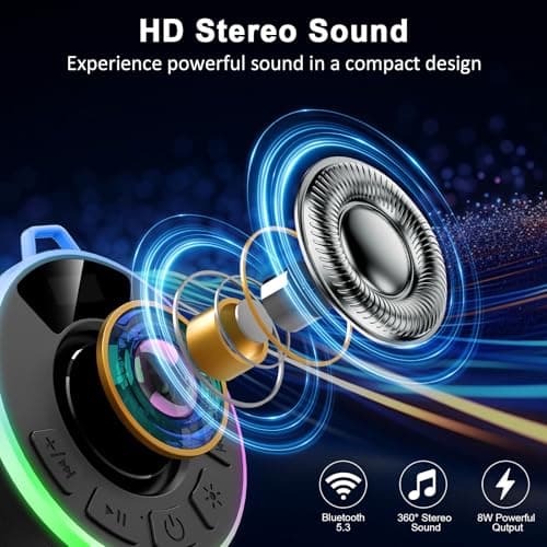 Bluetooth Shower Speaker, IPX7 Waterproof Portable Speaker with Suction Cup, 10H Playtime, Wireless Mini Speaker for Bathroom with RGB Lights, Stereo Bass Built-in Mic, for Travel/Outdoor/Party/Beach — view 6