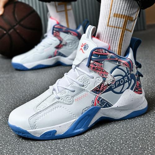 Hixingo Men's Basketball Trainers Shoes, Outdoor Trainers Sneaker Shoes Student Basketball Shoes, High Top Excellent Bouncing Training Running Shoes, Lightweight Sports Anti Slip Sport Shoes2.5-10 UK — view 2