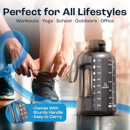 AQUAFIT 2 Litre Water Bottle with Straw - Water Bottles 2L with Time Marker - Half Gallon Big Bottle with Straw - Large Bottle For Gym - Grey Fade, 2 Lids — view 5