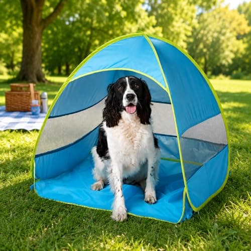 BBSK Pop Up Pet Tent for Dogs & Cats, Large 90x70x70cm, Portable Foldable Shelter, Breathable Mesh, Blue, for Beach, Camping & Backyard — view 3