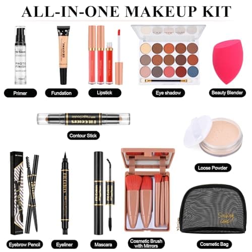 LYMYBETY Makeup Set, Cosmetic Make Up Starter Kit With Storage Bag Portable Travel Make Up Palette Eyeshadow Foundation Lip Gloss for Teenage & Adults (Style A) — view 2