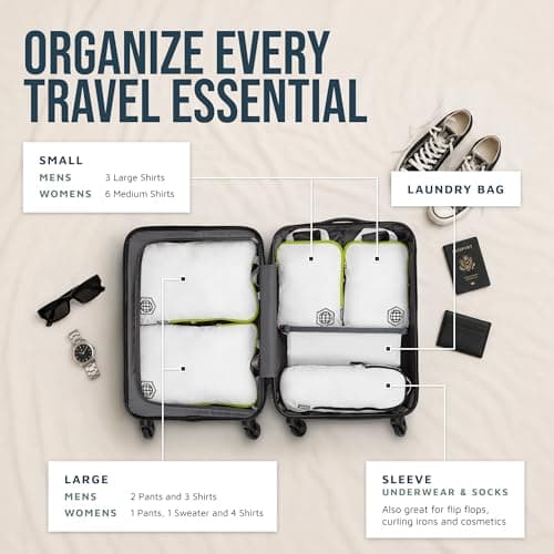Compression Packing Cubes Set for Carryon Travel-Lightweight Durable Luggage Organizer Bags by TRIPPED Travel Gear (6 Piece, White/Green) — view 2