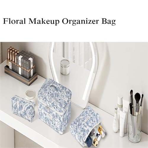 MerwDeeyt 3 Pack Floral Cotton Makeup Bag Set for Women Travel — view 6