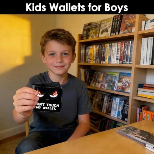 Nhemeylp Kids Wallet, Theft-Proof Boys Wallet, Kids Wallets for Boys, PU Leather RFID Blocking Card Holder, Secure Money Organizer for School Travel, Gift for Children Toddlers (Black) — view 6