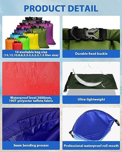 Victoper Waterproof Dry Bag Set 10 Pcs, Large Capacity Ripstop Dry Bag Waterproof in 8L 5L 3.5L 3L 2.5L 1.5L Organizer Storage Bags for Outdoor Hiking Camping Fishing Cycling (Multicolor) — view 4