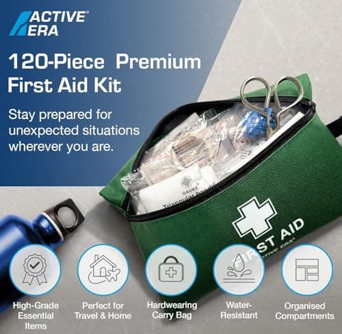 120 Piece Premium First Aid Kit Travel Bag - Includes Bandages and Dressings, Extra-Strong Metal Scissors and Emergency Car Blanket for Home, Office, Caravan, Workplace — view 2