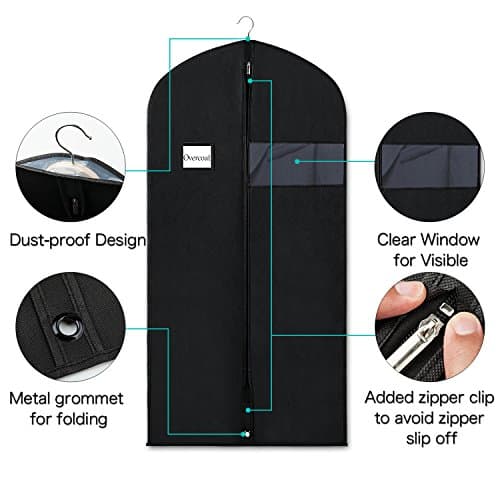 Syeeiex Dress Bag Garment Bag Suit Bags 60Inch Clothes Covers with Transparent Window Non-Woven Coat Bags for Wardrobe and Travel Dustproof, 4 Pack — view 3