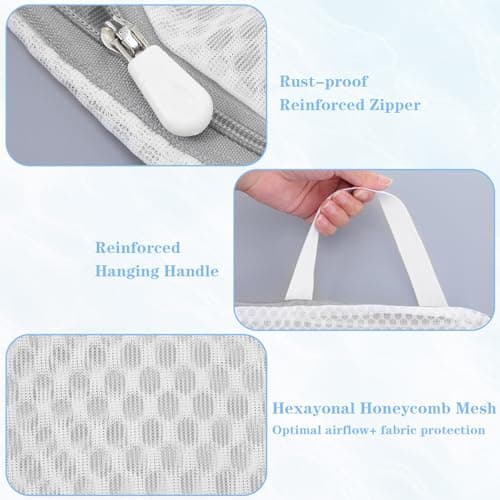 3 Pack 3D Mesh Laundry Bags with Hanging Handles, Durable Zippered Wash Bags for Washing Machine, Mesh Hanging Laundry Bags for Clothes Delicates Lingerie — view 4
