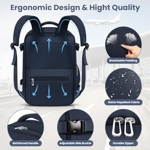 OTAHGK Cabin Bags 40×30×20 for Ryanair Underseat Carry-ons Travel Backpack Hand Luggage Bag Cabin Size 24L Flight Rucksack Casual Daypack School Office Backpack Fit 14 Inch Laptop-Blue — view 4