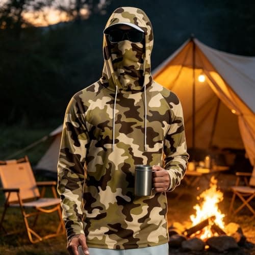 Men's Camo Sun Protection Hoodie with Face Cover, Lightweight Long Sleeve Fishing Shirt, Breathable Outdoor Hooded Top for Hiking and Camping — view 2