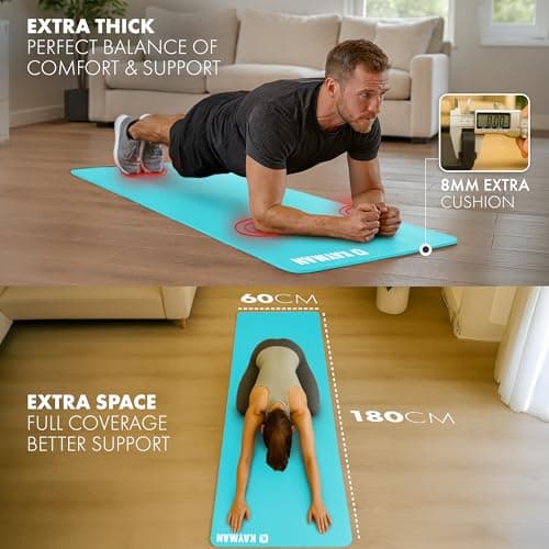 KAYMAN Exercise Yoga Mat Non Slip - Teal, 183 x 60 cm, Training & Workout Mats for Yoga, Pilates, Gymnastics, Stretching & Meditation, Eco Friendly Exercise Mat for Home with Carrying Straps — view 2