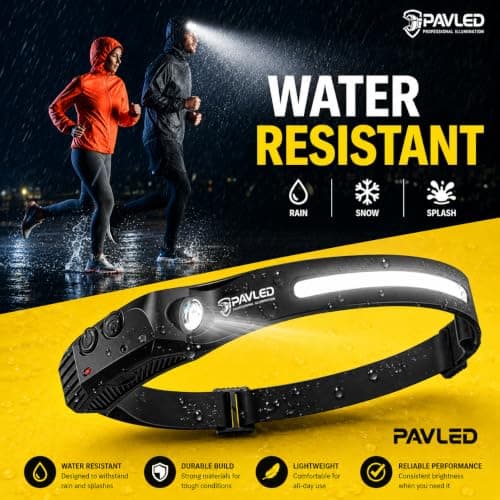 PAVLED Head Torch Rechargeable, LED Headlamp Motion Sensor Headtorch 230° Widen View & 5 Modes, Hands-Free IPX4 Waterproof Head Lamp for Camping,Running,Fishing,Cycling — view 5