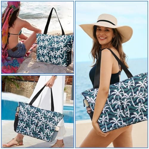 TAHAVICE Beach Tote Bags for Women with Zip, Large Waterproof Beach Bag with Pocket, Summer Beach Bags for Travel, Shopping, Pool, Gym — view 2