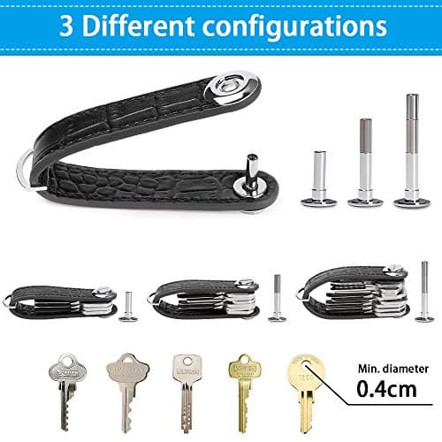 flintronic Key Organizer | Keychain Genuine Leather | Pocket Smart Key Holder with Gift Boxed Stylish, Functional & Practical (Holds 7-9 Multiple Keys) - Black Grain — view 6
