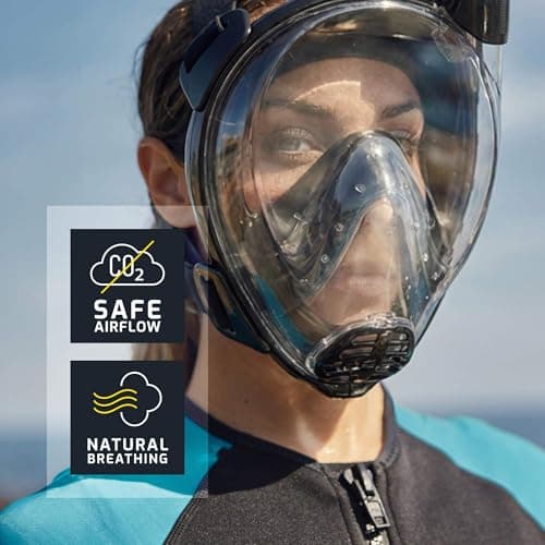 Cressi Komodo Full Face Dry Snorkelling Mask - 180° Panoramic View Snorkelling Mask - Dry Side Snorkel & Adult Snorkel Set - CO2 Safe Silicone Skirt & Scuba Equipment - White/Black - M/L — view 4