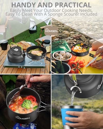 HOMGEN Aluminium Camping Cooking Set with Folding Cutlery for 2-3 People — view 5