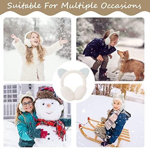 IHCEMIH Ear Muffs Women Girls Earmuffs Winter Accessories Fluffy Plush Adjustable Adults Outdoor Thermal Ear Warmer Skiing Running Cat Ears Covers Protector from Wind Cold Gift for Girls Ladies White — view 6
