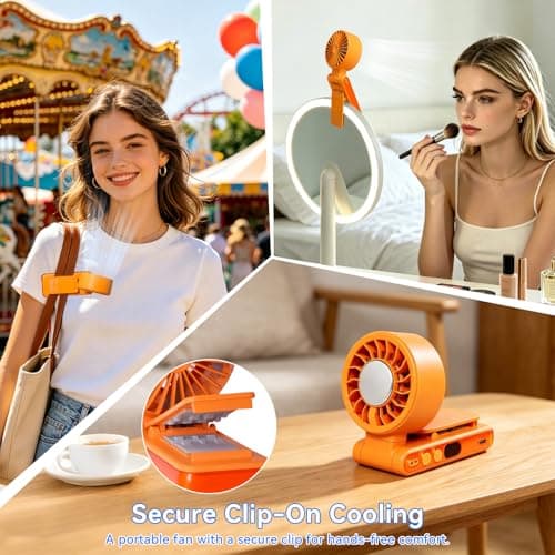 Handheld Portable Turbo Fan with Ice Cooling，Foldable Clip on fan(Orange) — view 4